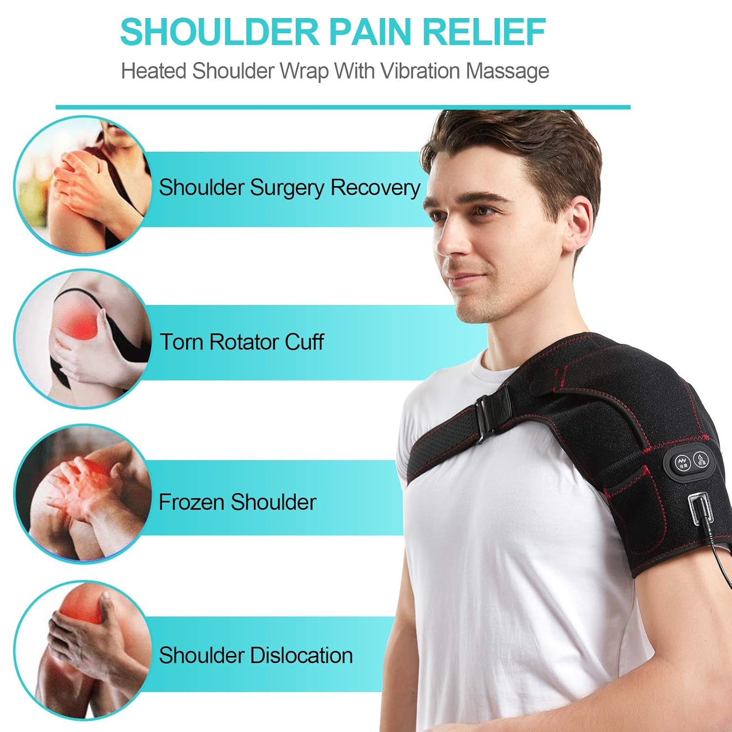 Heated Shoulder Wrap with Massage, Electric Massager Heating Pad for Men Women Frozen Shoulder Pain Relief with AC Adapter (No Battery Not Chargeable)