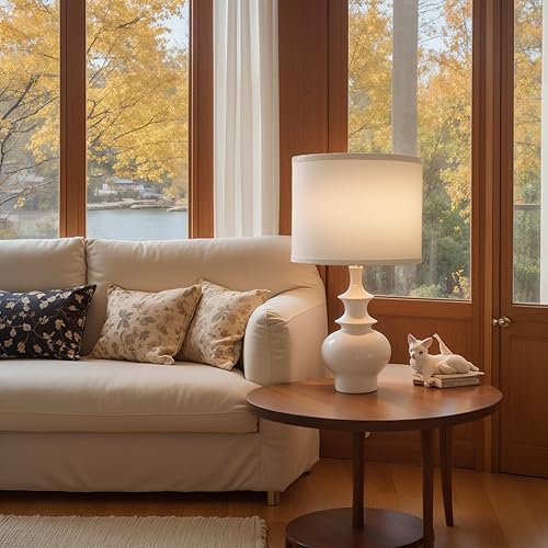 Miniatura 6 de Juego de 2 lámparas de mesa modernas de cerámica de 20 pulgadas, lámparas blancas para dormitorio para mesitas de noche, lámparas de mesita de noche