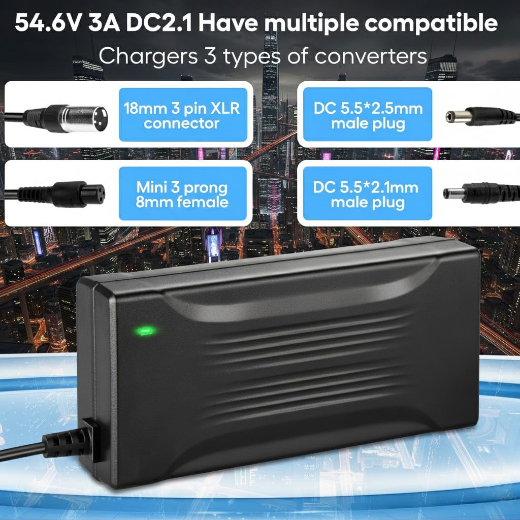 48V Ladegeräte für Scooter 54.6V 3A E Scooter Ladegeräte | Con conectores DC5525 para bicicletas eléctricas Hoverboard, universal, 48 V, cargador de scooter eléctrico