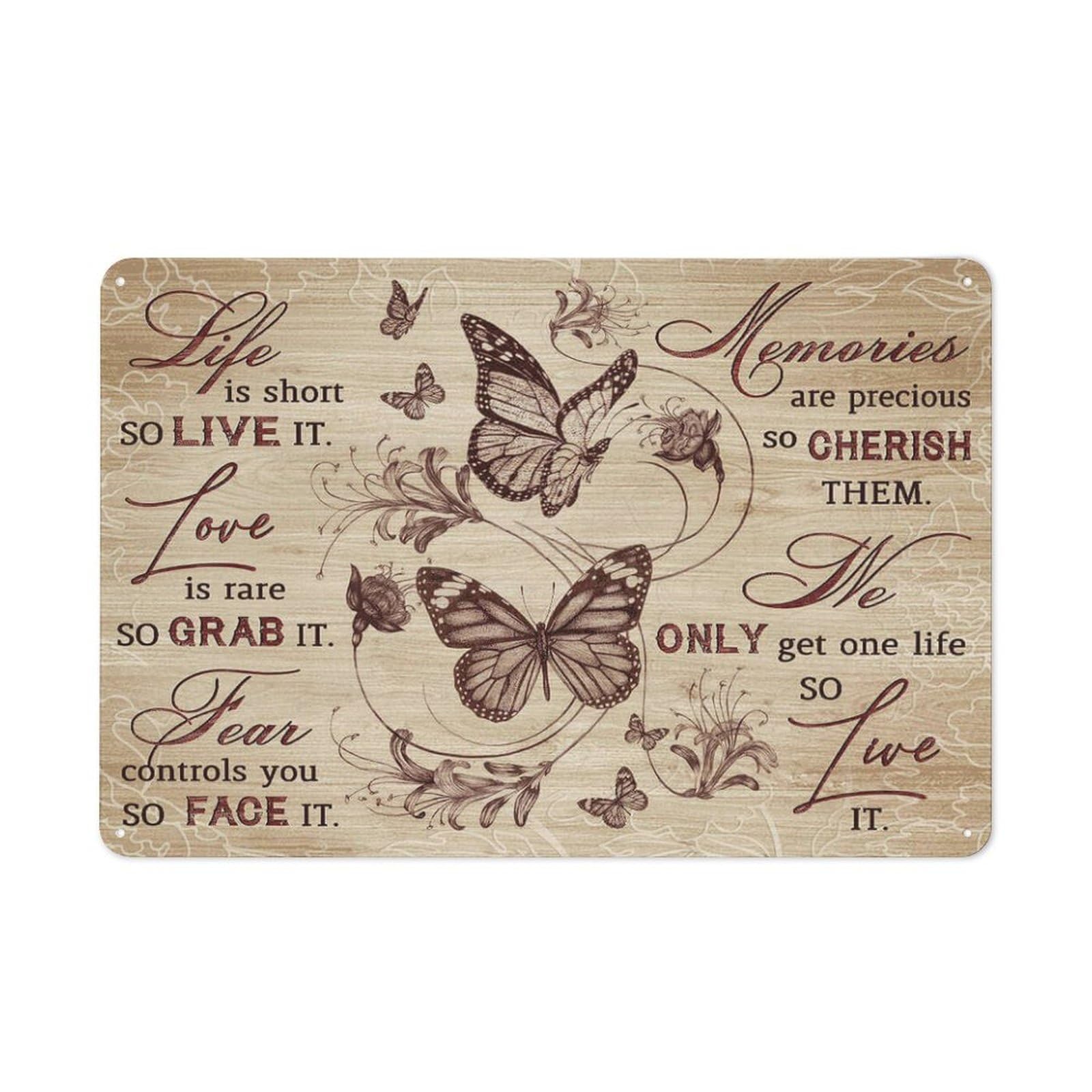 Rustic Metal Tin Sign, Butterfly Life Attitude Farmhouse Wall Art, Bedroom Porch Retro Decor 12x8 Inch