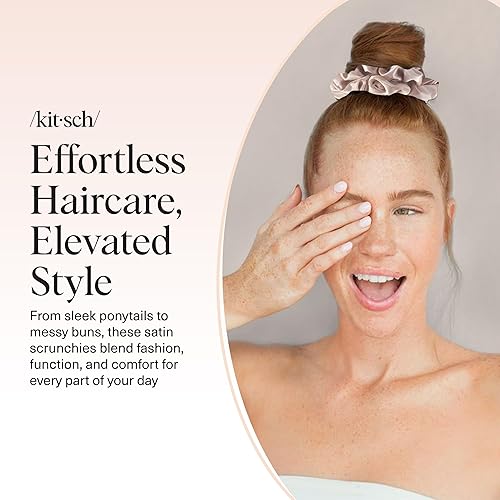 Miniatura 140 de Kitsch Coleteros de satén para mujer, ligas para el cabello sin arrugas para niñas, coleteros para todo tipo de cabello y texturas, perfectos