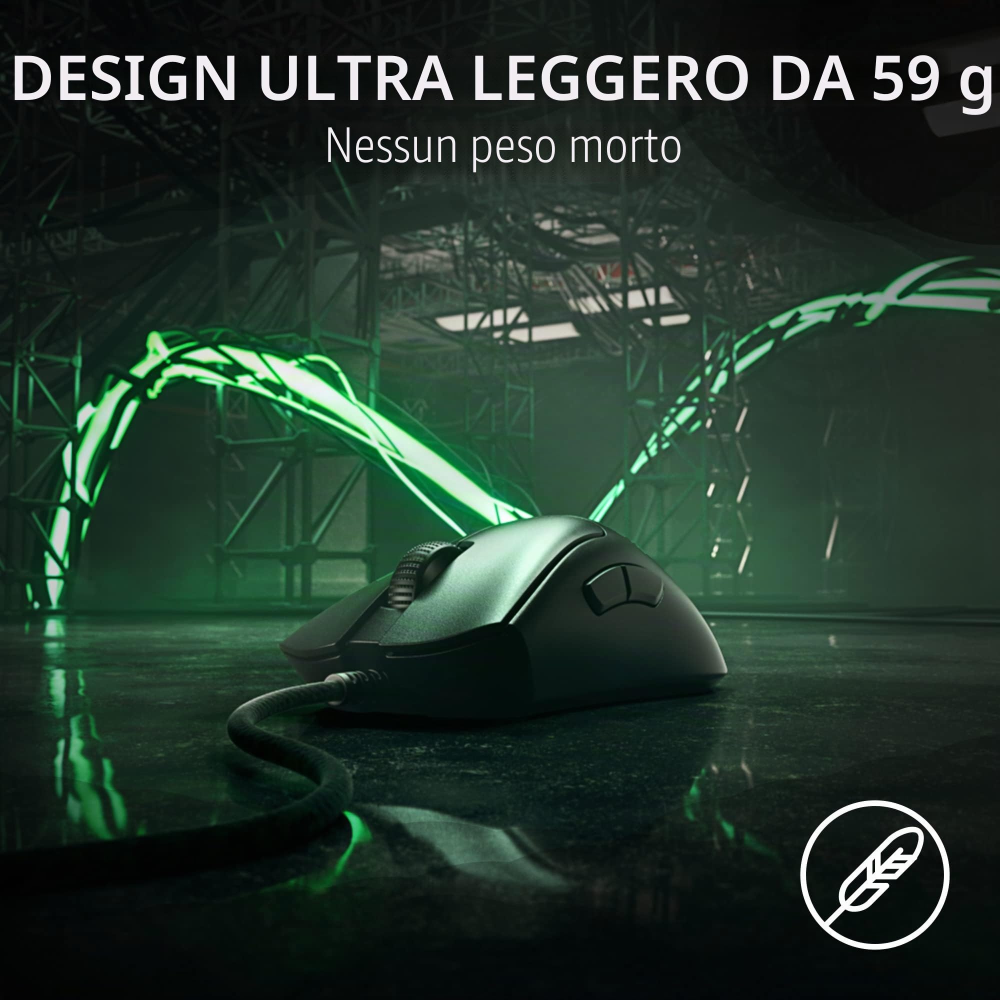 Razer DeathAdder V3 Mouse da gioco cablato: 59 g ultra leggero - Sensore ottico Focus Pro 30K - Switch rapidi Gen-3-8K Hz HyperPolling-6 pulsanti programmabili -Ergonomico -Cavo Speedflex - Nero