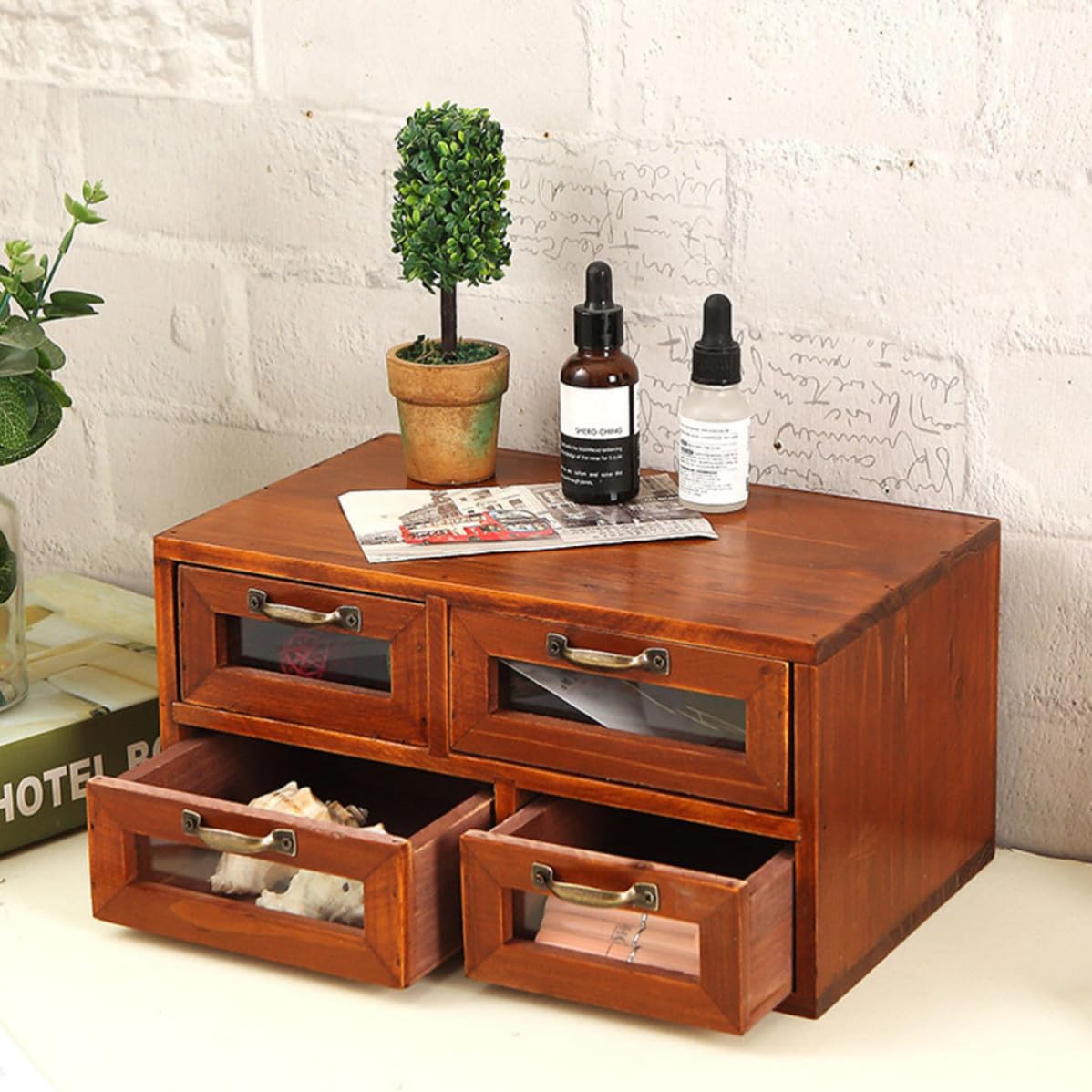 SECFOU Scatola in Legno Vintage con Organizer da Scrivania Multifunzionale per Gioielli Cosmetici e Cancelleria Portaoggetti Salvaspazio per Casa e Ufficio Design Antico Robusto e