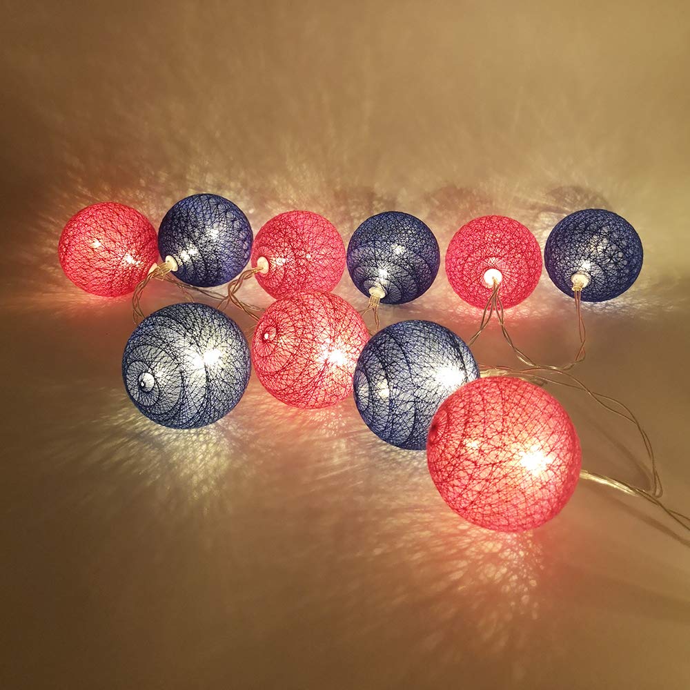 Cotton Ball LED String Lights 10pcs, DOTBUY Battery Operated Fairy Lights for Party Easter Halloween Outdoor Indoor Decor Garlands Create Atmosphere (Sexy red,1.8M/10LED)