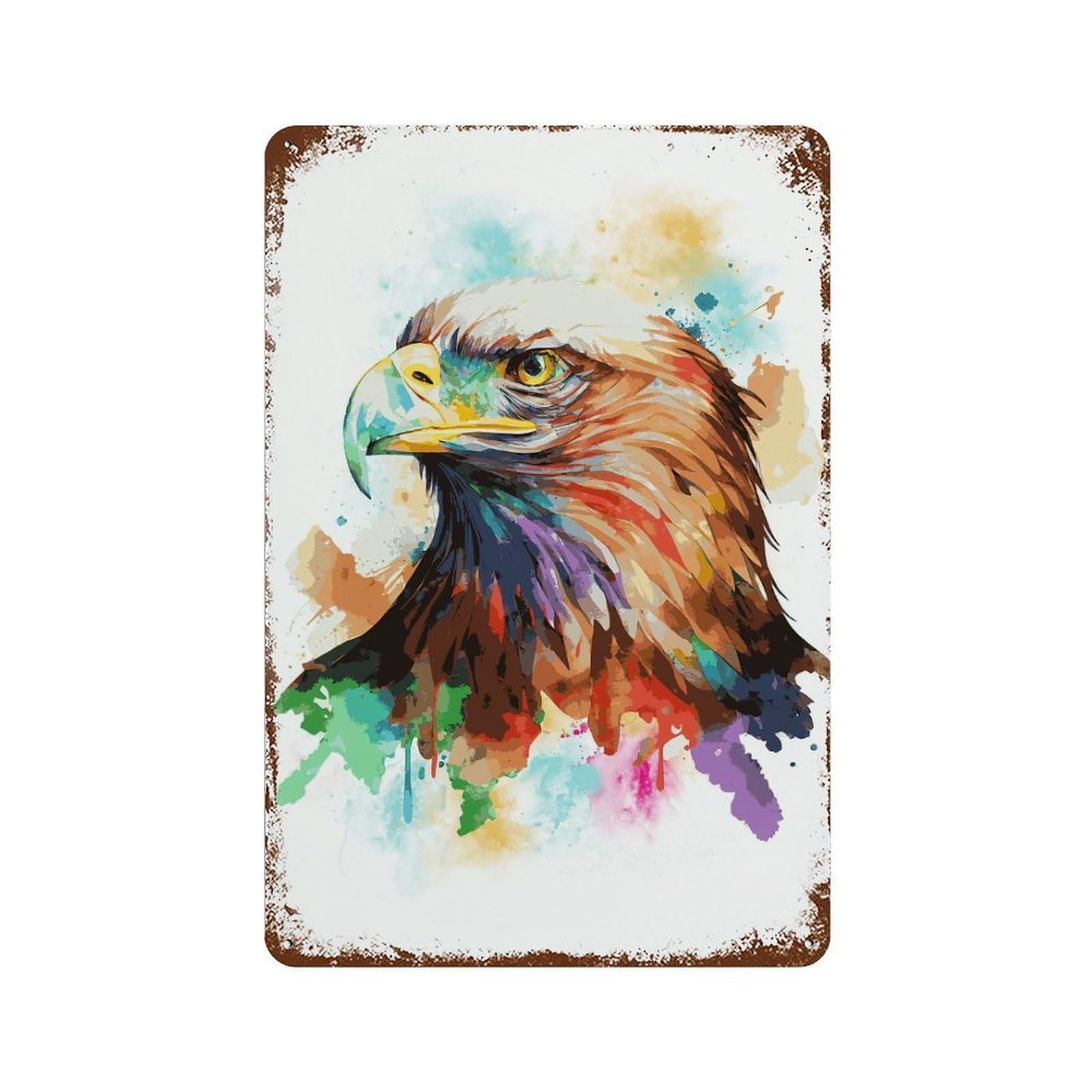 Rustic Tin Plaque Watercolor Bald Eagle Art 11.8"x7.9", Rustic Home Decor for Office, Studio And Wall Decor