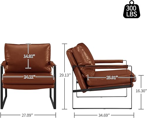 Miniatura 45 de Art Leon Juego de 2 sillas de acento de piel sintética moderna de mediados de siglo, silla de salón con patas de metal negro, color negro