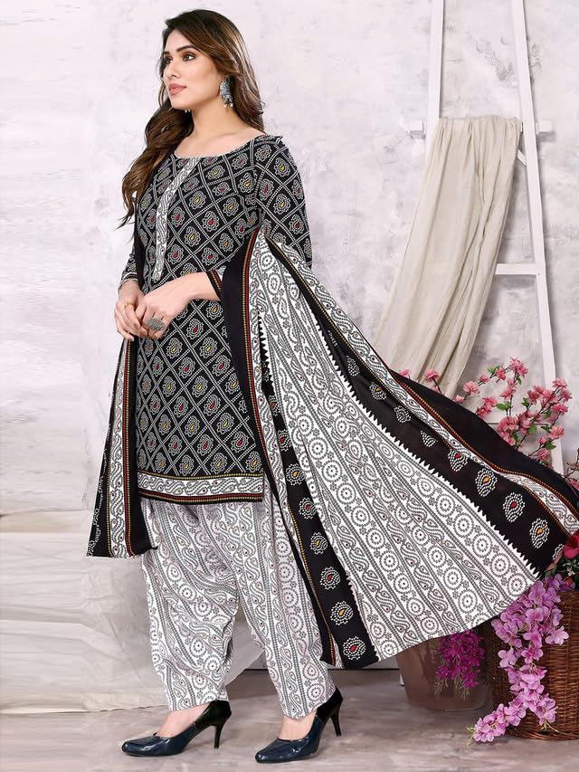 Satrani Women's Printed Poly Cotton Unstitched Dress Material (1215D1485N_Black4)