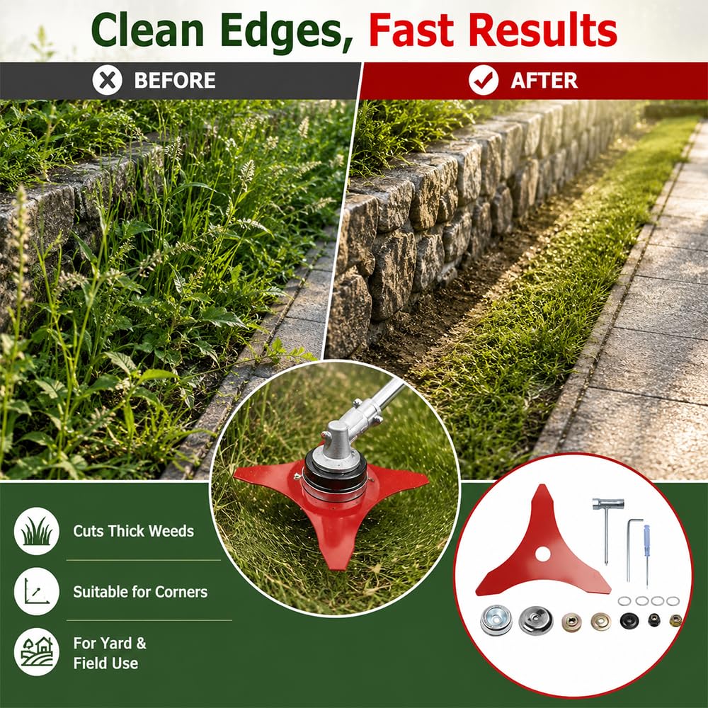 2 Unidades Cuchilla 3 Dientes para Desbrozadora para STIHL FS 410 C-E Brush Cutter 9 Pulgadas Hoja Acero Aleado Repuesto Corte