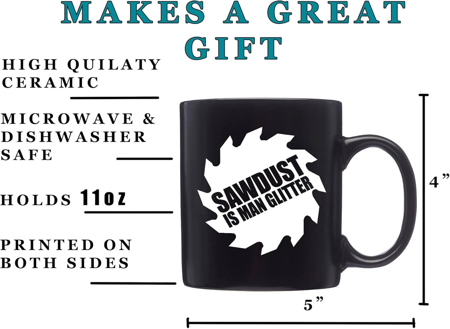 Rogue River Tactical Funny Coffee Mug Sawdust Is Man Glitter Novelty Cup Great Gift Idea For Men, Dad, Father, Husband and Grandfather | Black - Image 3