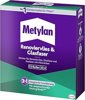 Metylan Renoviervlies & Glasfaser, Tapetenkleister & Grundierung für Renoviervlies, Glasfaser- & Raufasertapete mit Vliesrücken, Kleister für Feuchträume, 1x500g