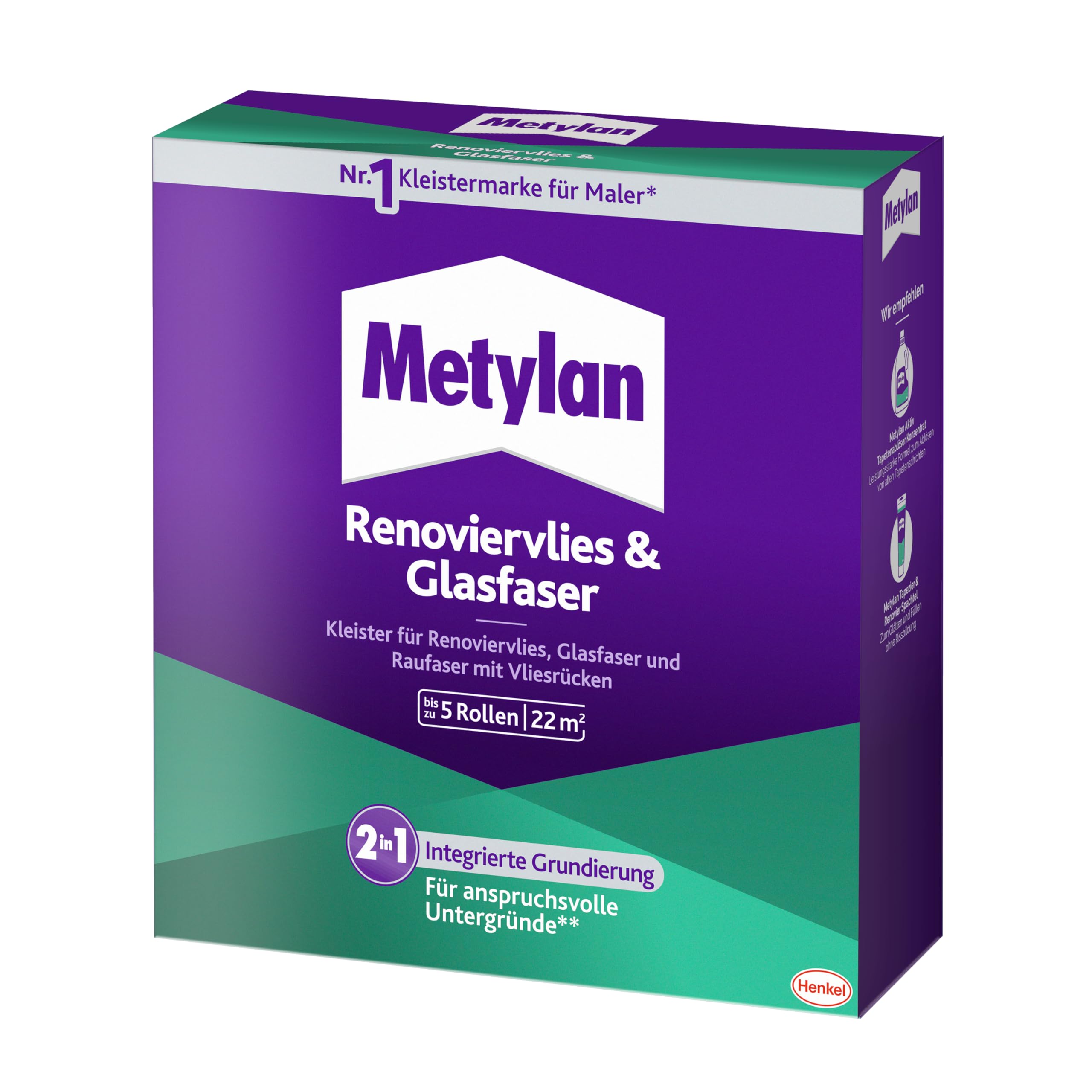 Metylan Pâte et apprêt pour papier peint non-tissé et fibre de verre pour rénovation de papier peint polaire, fibre de verre et copeaux de bois avec dos en polaire, pâte pour pièces humides, 1 x 500 g