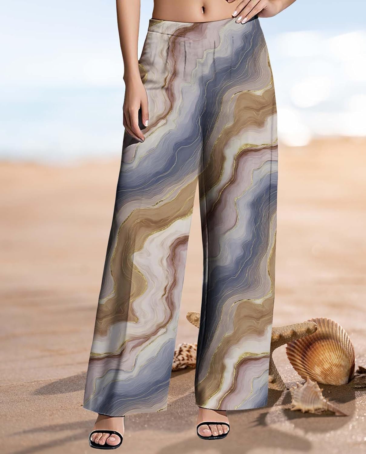 Womens High Waisted Pants 2025 Summer Wide Leg Oversize Pattern Print Loose Fit Beach Vacation Lounge Sweatpants - Image 7