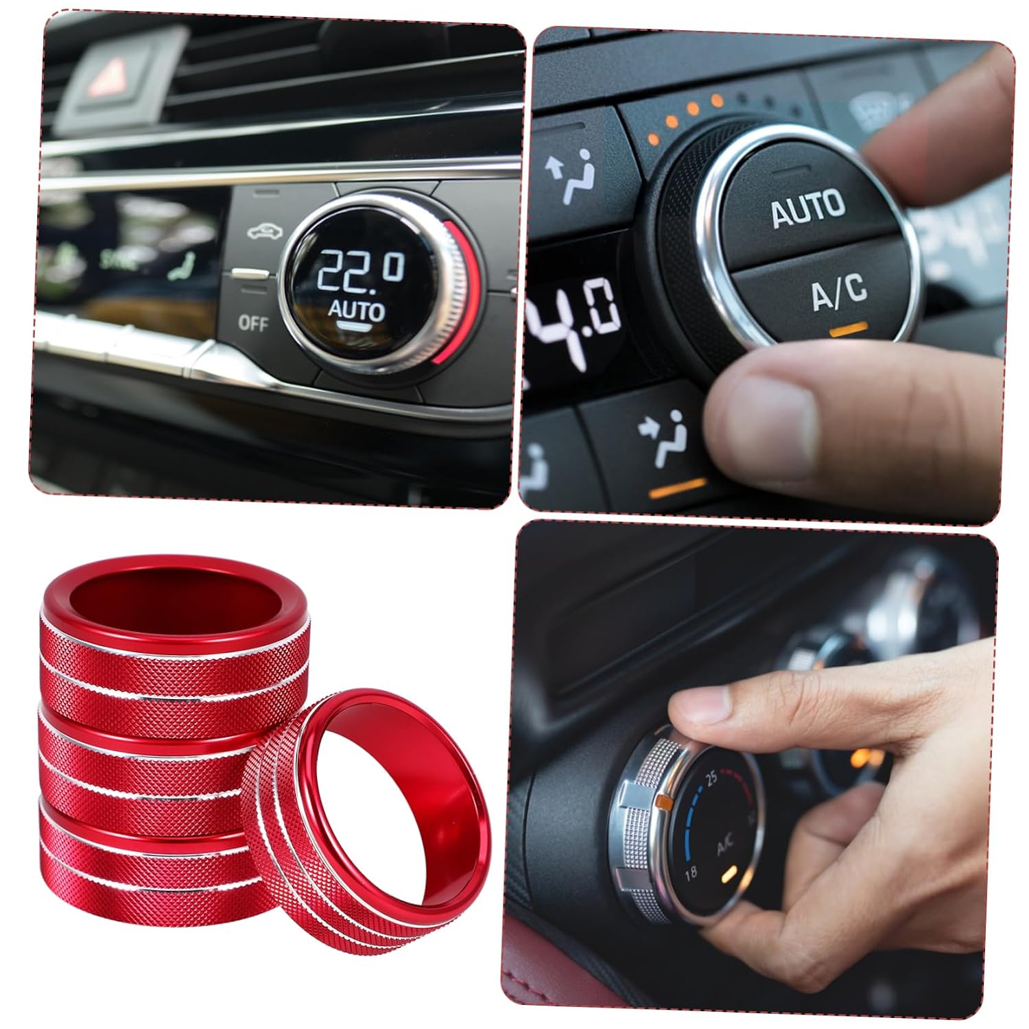 4pcs Car Air Conditioner Knob Covers Red Aluminum Alloy
