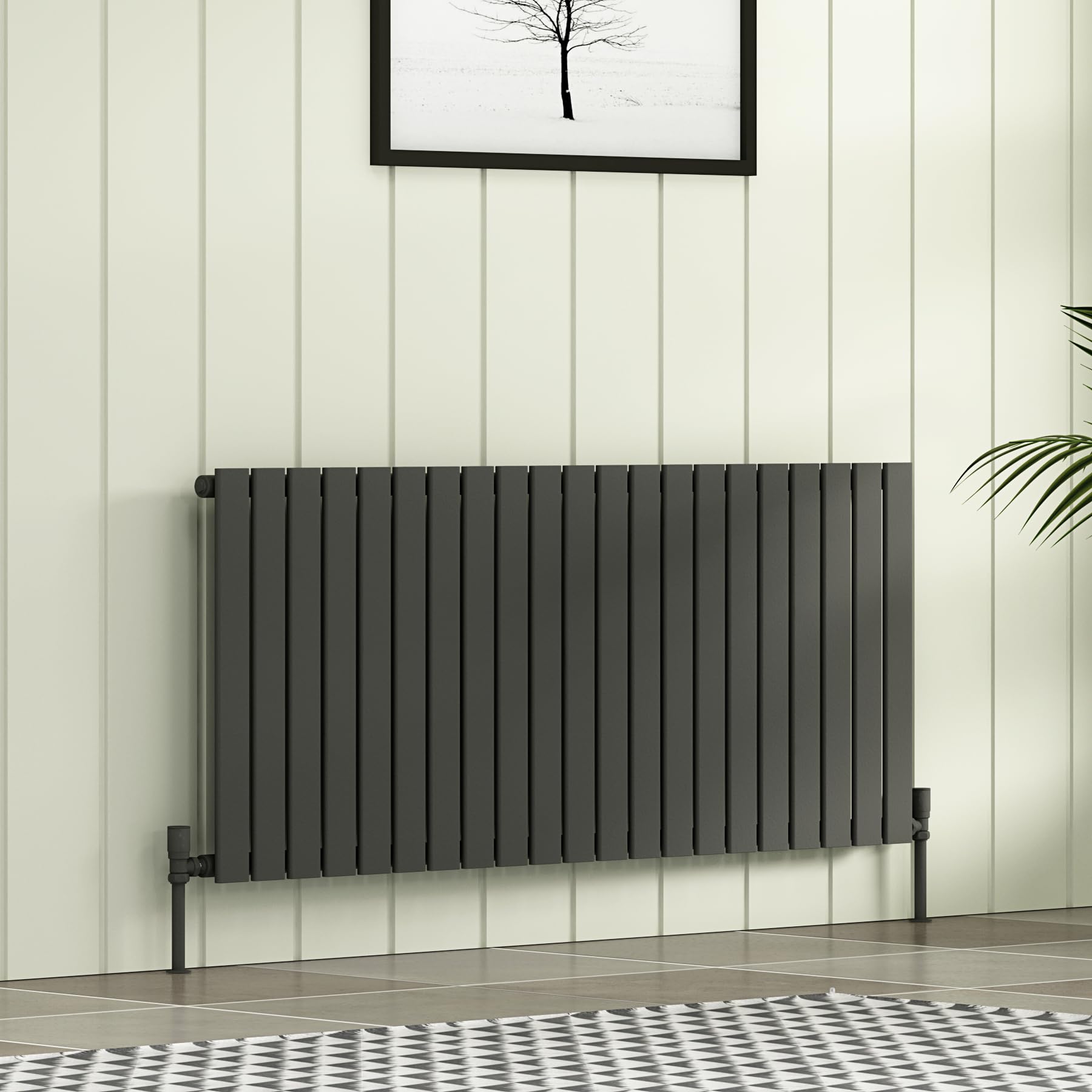 Royal Bathrooms Radiance Anthracite Horizontal Wall Mount Single Flat Panel Designer Radiators - 600 x 1428mm
