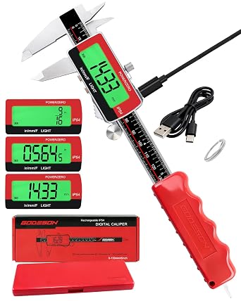 GODSEON 6" Digital Caliper, USB-C Rechargeable Backlight LCD 0.001" Accuracy, Inch/mm/Fraction Units 5 Modes Auto-Off, Stainless Steel Calipers for DIYers Woodworkers Jewelers, 3D Printing