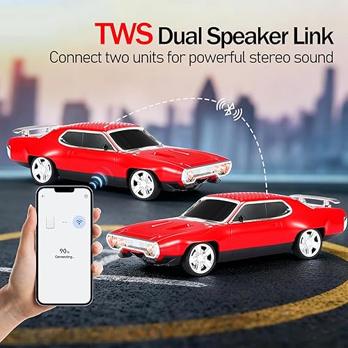 Miniatura 4 de WS-620 Altavoz Clásico de Coche Muscle Car Bluetooth Replica  Portátil Inalámbrico con Sonido HD, Emparejamiento Estéreo TWS, Luz de Fiesta LED,
