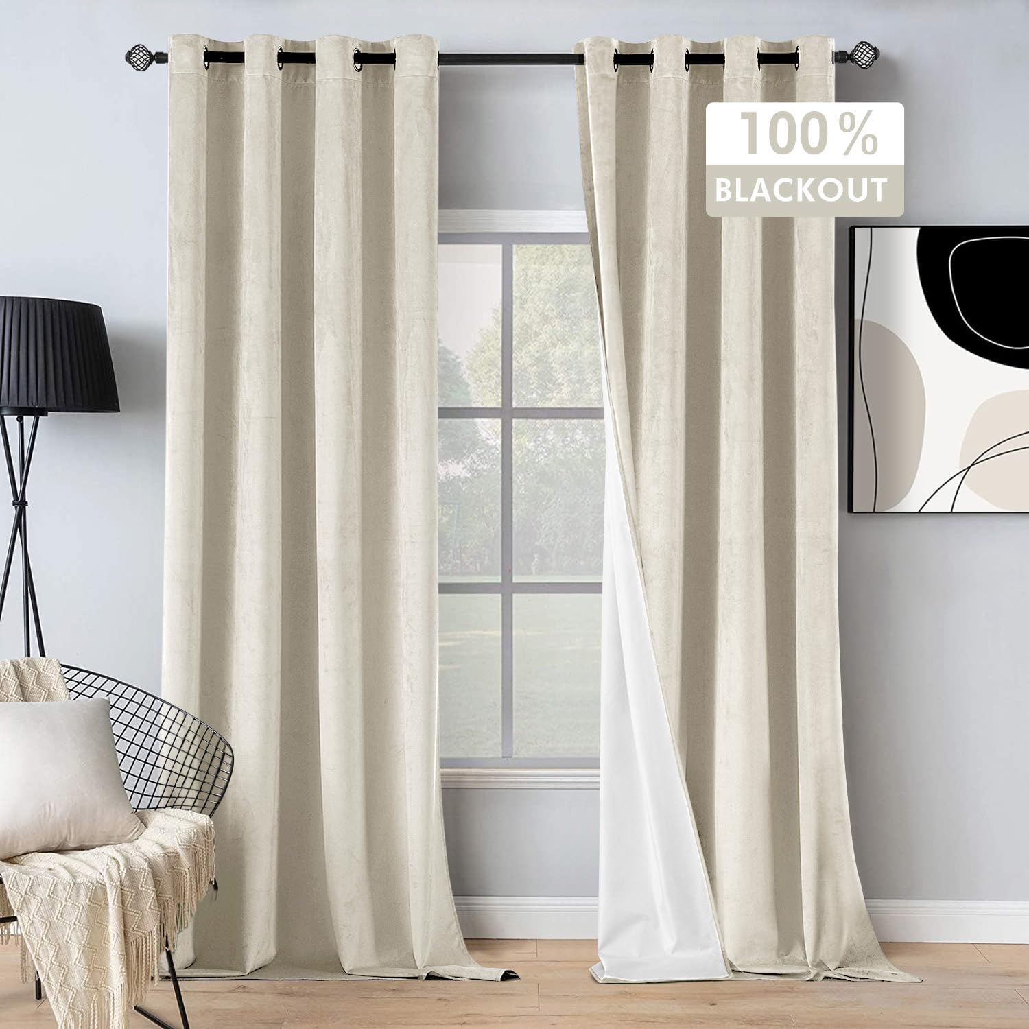 MIULEE 100 Blackout Velvet Curtains 108 Inches Long Ivory