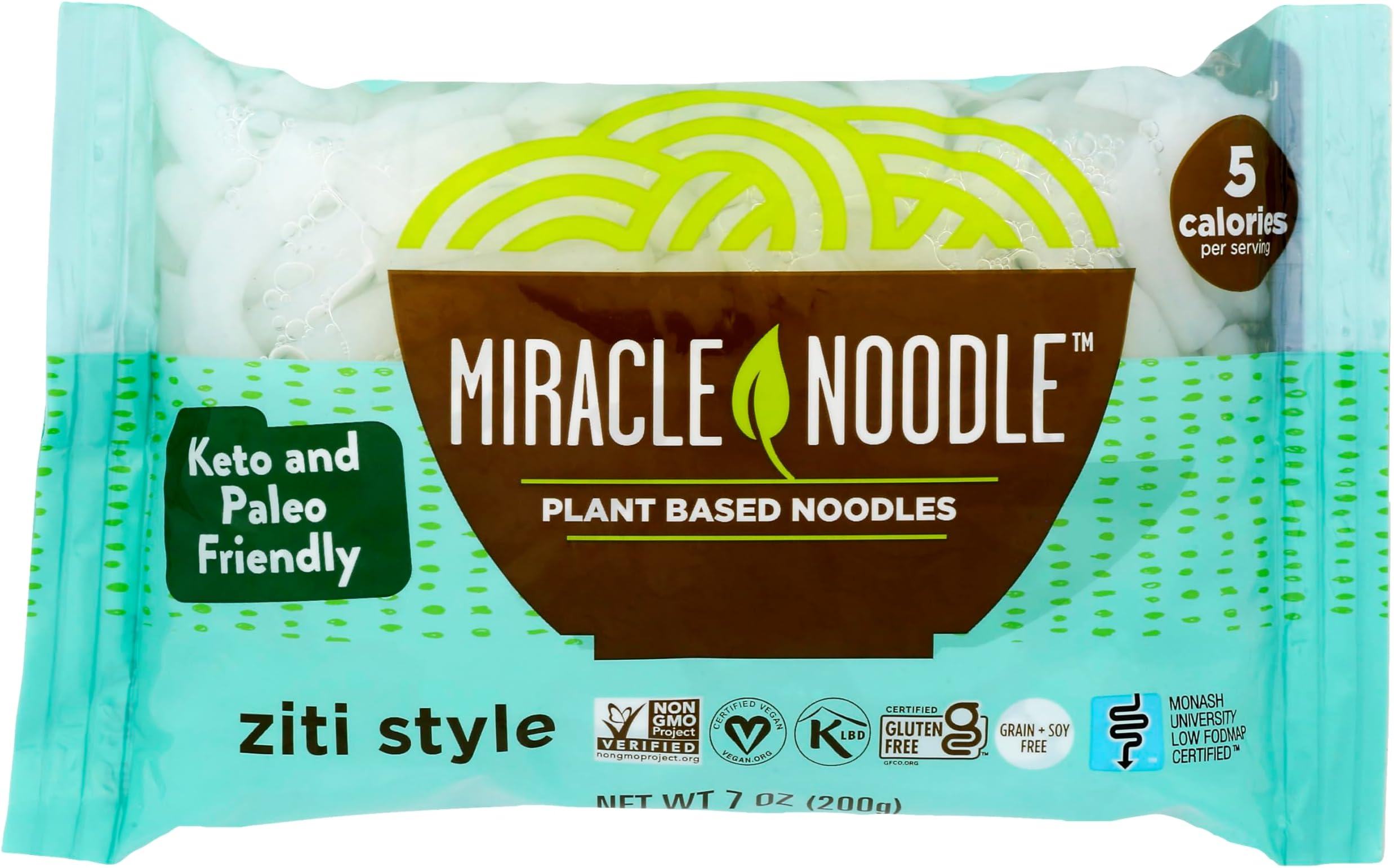 Miracle Noodle Ziti Pasta, 7 Oz (Pack of 6), Plant Based Shirataki Konjac Noodles, 5 Calories, 1g Net Carbs Per Serving, Keto, Gluten-Free