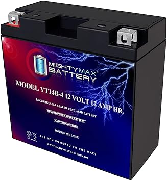 Mighty Max Battery YT14B-4-12 Volt 12 AH, 115 CCA, Rechargeable Maintenance Free SLA AGM Motorcycle Battery