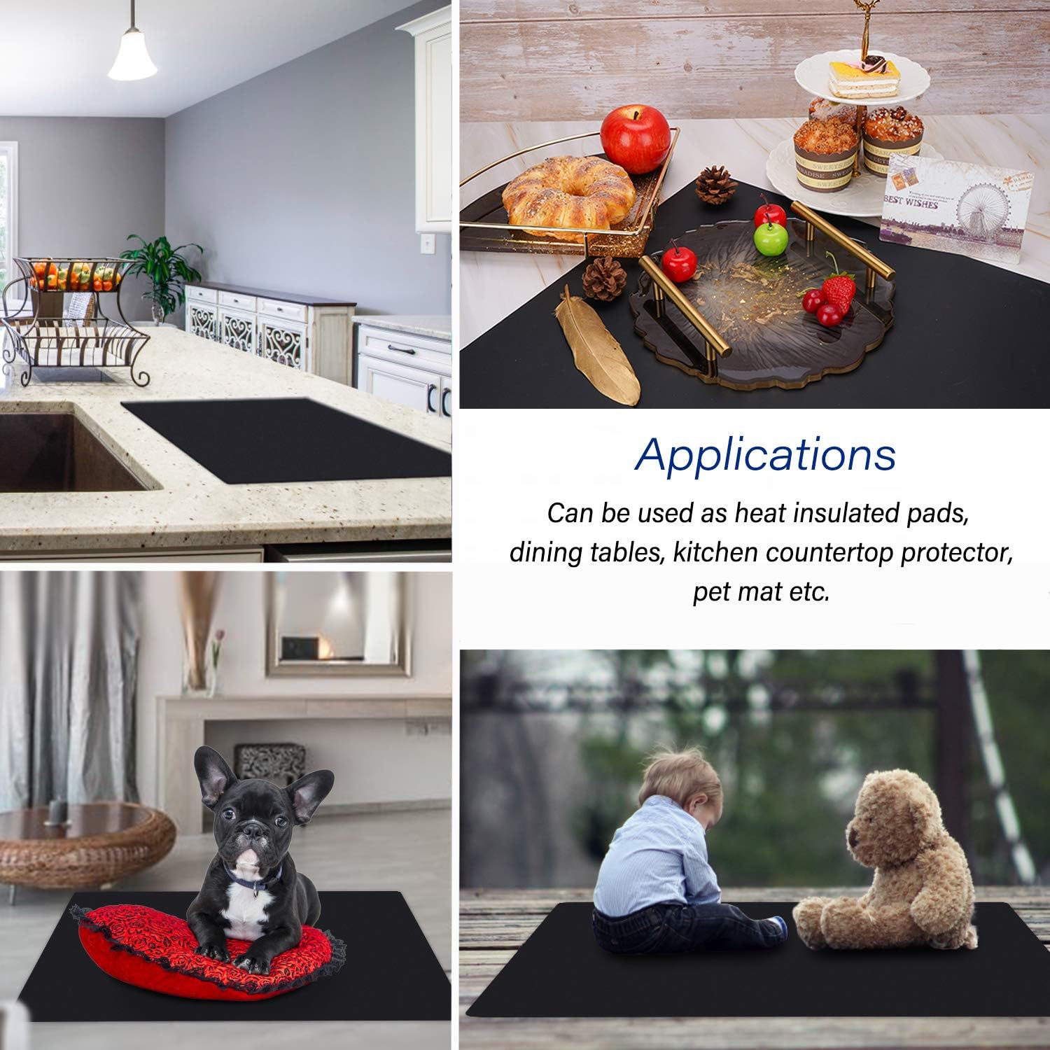 27.6" x 19.7" Silicone Mat Black, Gartful Silicone Crafts Sheets for Resin, Jewelry Casting Molds Mat, Countertop Protector, Counter Table Mat and Placemat, Nonstick Nonskid, Set of 2