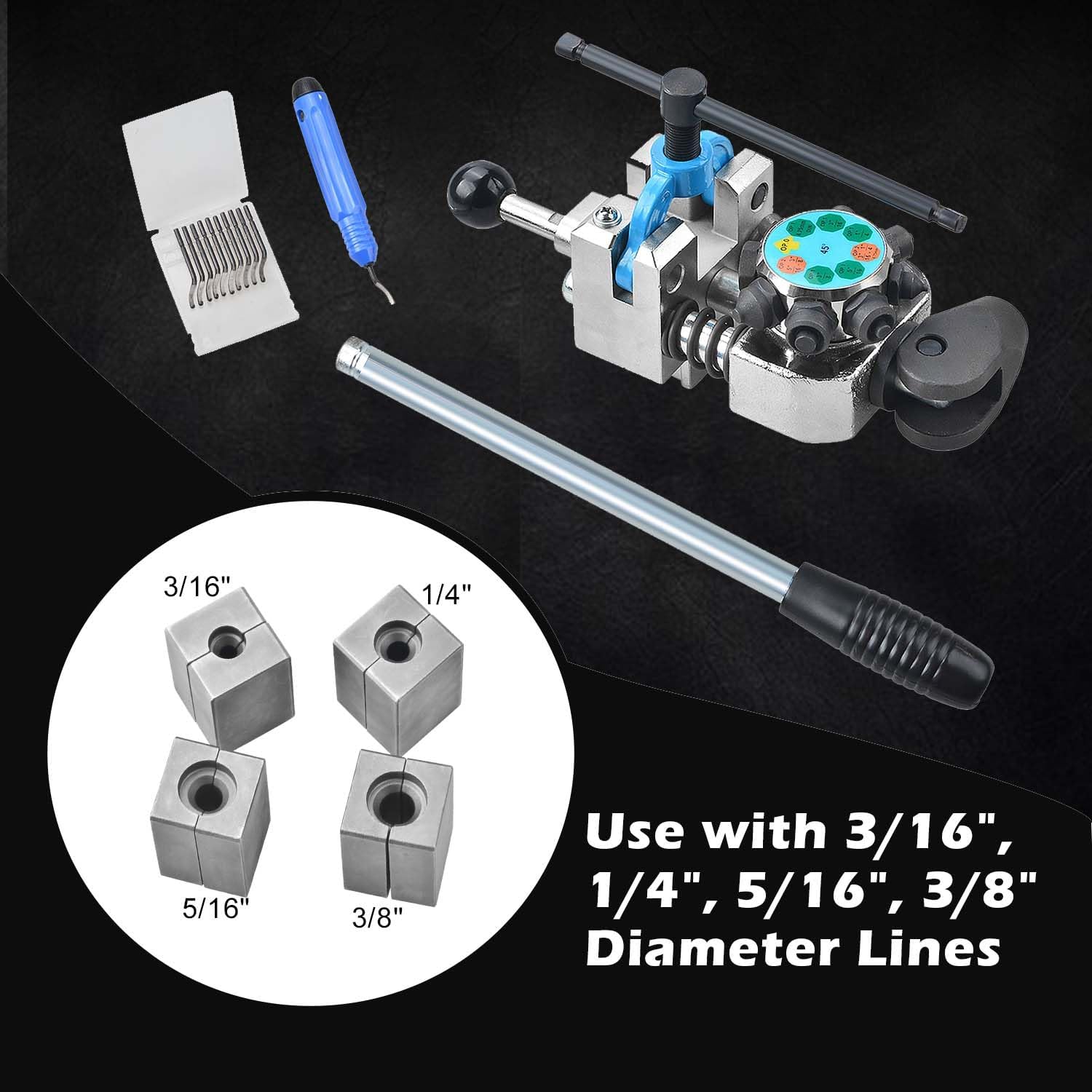 LainKeen Professional Brake Line Flaring Tool Kit, 45 and 37 Flaring Tool Set, Single, Bubble and Double Flare Tool Set for Brake Lines, Brake Flare Tool Kit for 3/16" 1/4" 5/16" 3/8" Tubes