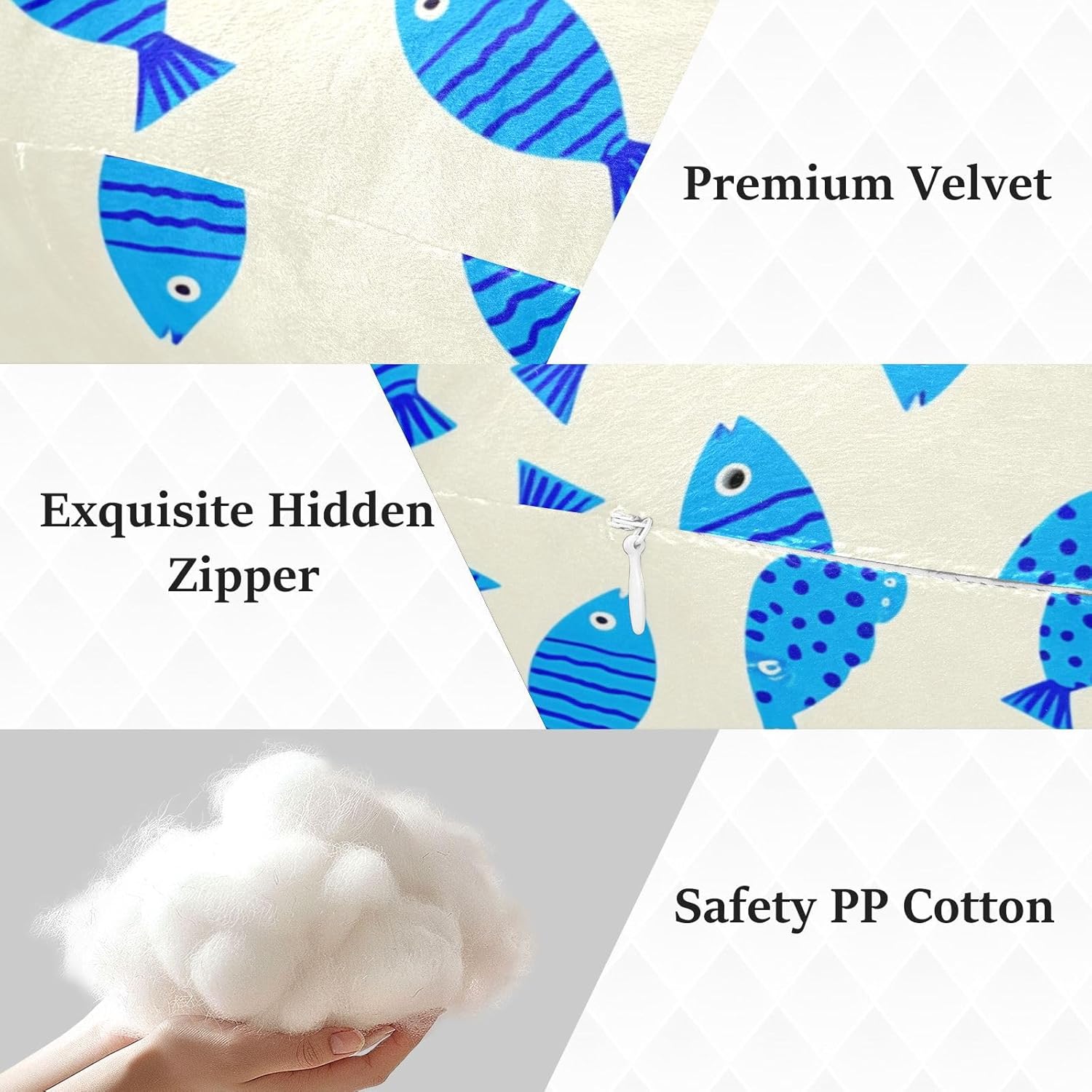 Blue Fish Human-Shaped Pillow Soft Body Pillows Washable Velvet Pillows for Anxiety Relief Sleeping Cuddling & Support