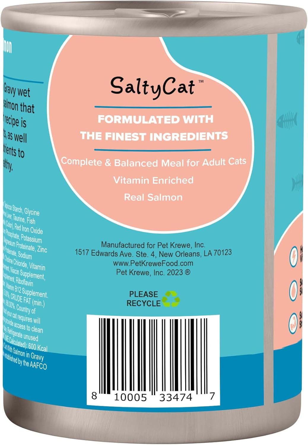 Salty Cat Wet Food for Cats With Salmon Cuts in Gravy Dinner - 12 Pack - Large Canned 13 oz - Vitamin Rich - Can Food in Gravy
