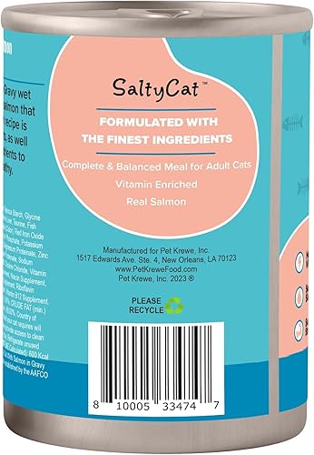 Miniatura 4 de Salty Cat Comida húmeda para gatos con cortes de salmón en salsa – Paquete de 12 – Enlatado grande de 13 oz – Rico en vitaminas – Alimento en salsa
