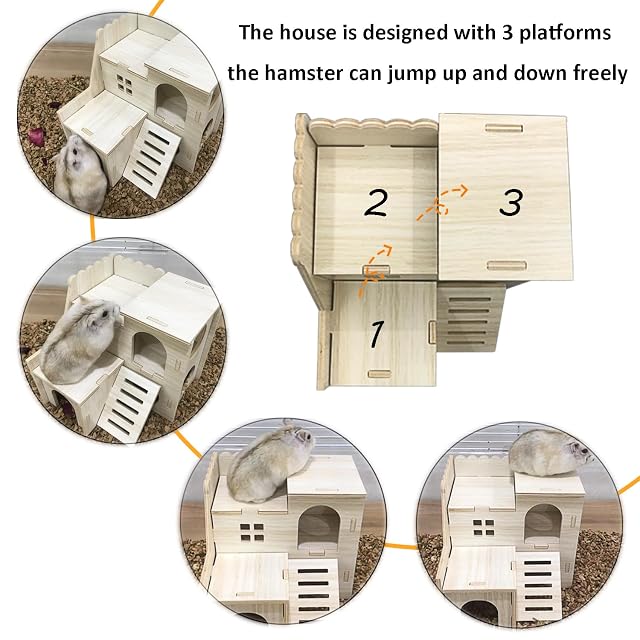 Foto 3 de 6 de Eyksta Casa de Hámster de Madera, 2 Pisos con Escaleras, Juguetes Hamster Accesorios Casa para Roedores