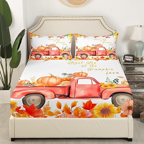 Miniatura 4 de Juego de sábanas de Feliz Acción de Gracias para niños y niñas, juego de ropa de cama de calabaza de otoño, tamaño King, juego de sábanas de cosecha