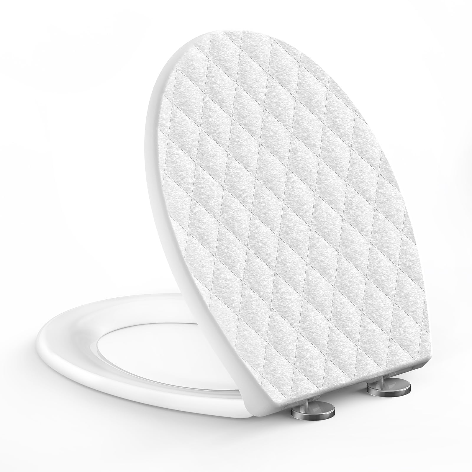 WC Sedile Forma O, PP Resistente, Design 3D Effetto Pelle, Anti-UV, Soft Close Doppia, Quick Release e Maniglia Integrata, Montaggio Top Mount Incluso Dima e Video