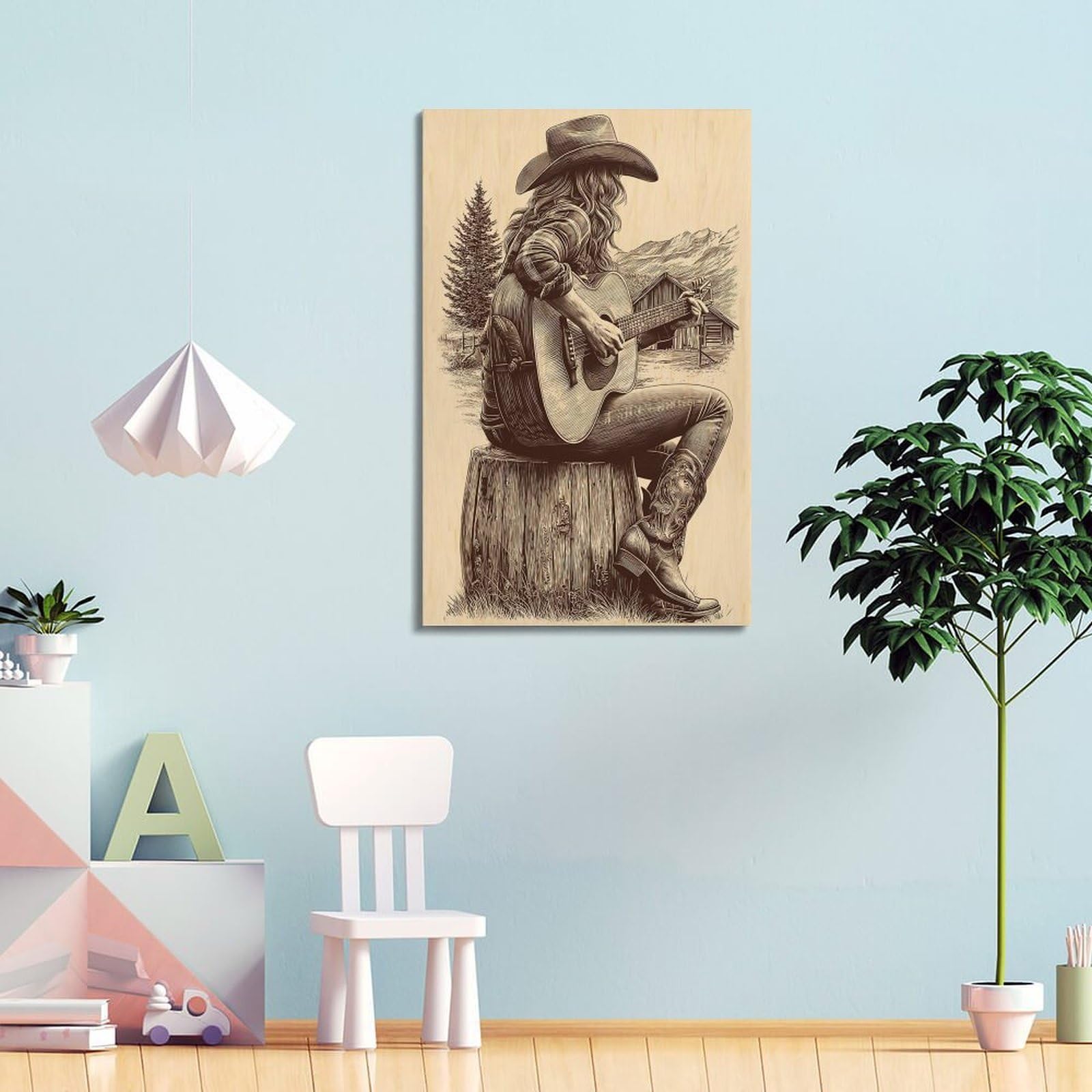 CWLLOG Stampe artistiche da parete su tela, poster con musica country chitarrista, stile moderno, decorazione per soggiorno e camera da letto, 50 x 75 cm