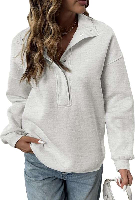 BLENCOT Women Oversized Pullover Long Sleeve Henley Sweatshirt Comfy Tunic