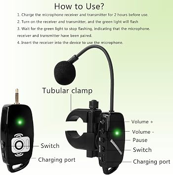 Wireless Flute Microphone for Instrument System: 2.4G Cordless Mic