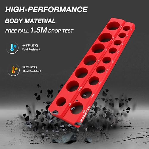 Miniatura 5 de WORKPRO Juego de organizador magnético de dados de 12 pulgada, 2 piezas SAE y soportes magnéticos de dados métricos, capacidad para 35 dados