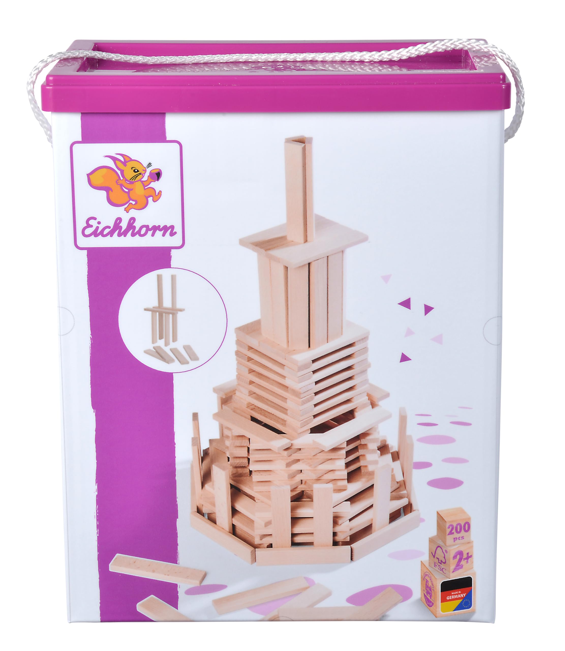 Eichhorn Barril con 200 Bloques de Construcción de Madera FSC, +2 | 200 bloques de madera FSC; construye, crea y aprende; incluye modelos; +2 años