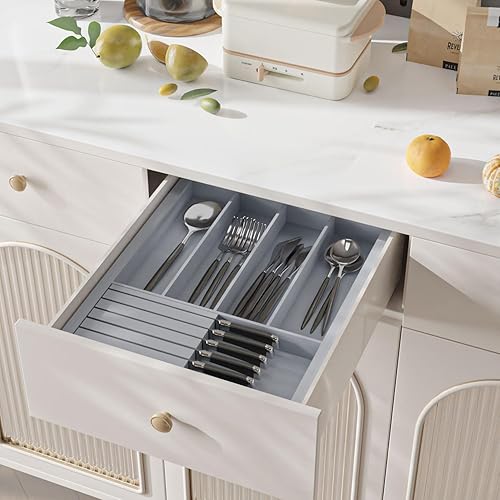 Miniatura 6 de Organizador grande de cajones de utensilios con divisor  Soporte extraíble para cuchillos de cocina, organizador de cubiertos ajustable de bambú