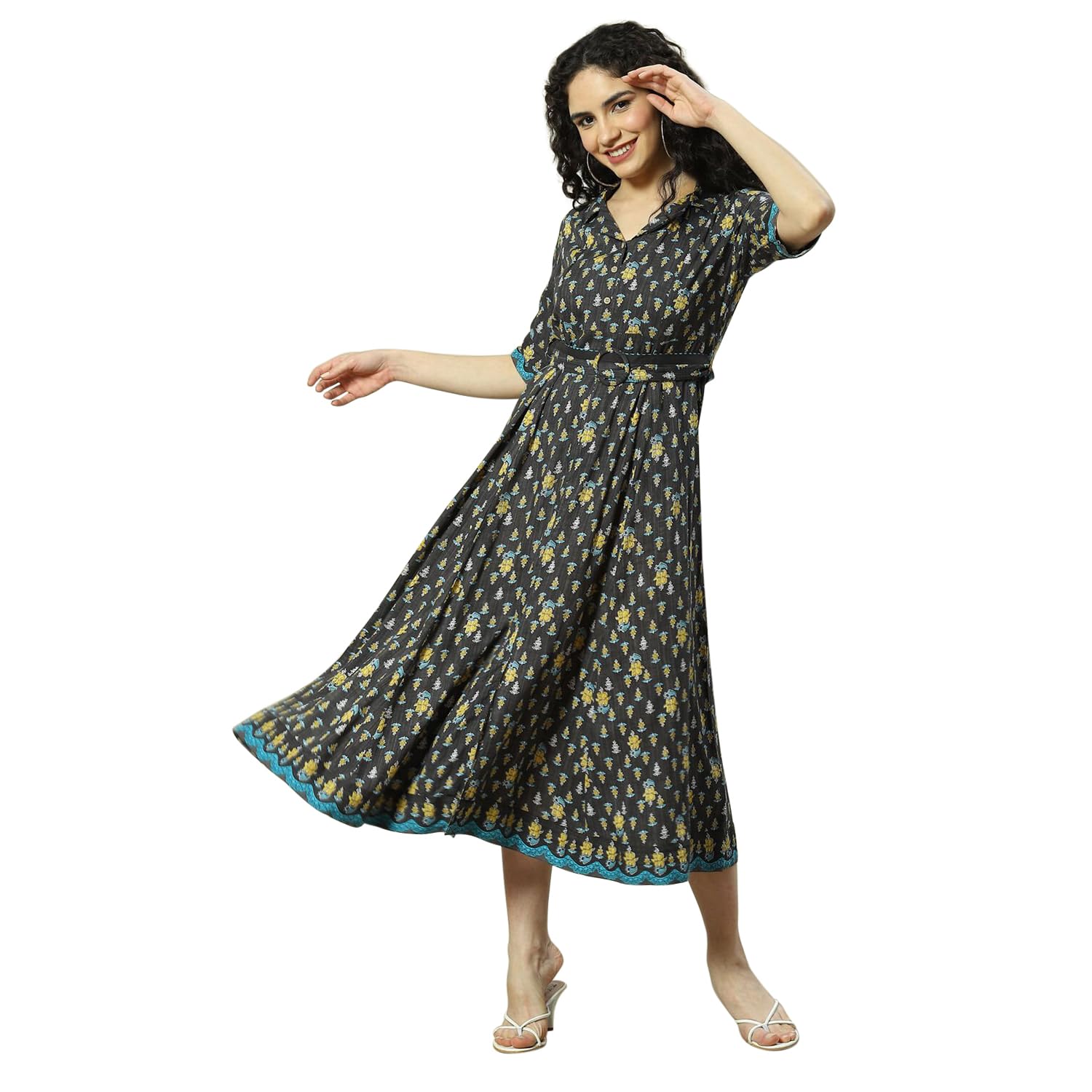 Rangriti Black Liva Kalidar Dress for Women in black