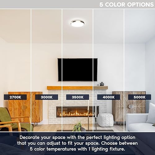 Miniatura 3 de LUXRITE Lámpara de techo LED con sensor de movimiento, 11 pulgadas, 5CCT seleccionable 2700K 3000K 3500K 4000K 5000K, tiempo de espera de 60s, 16W,