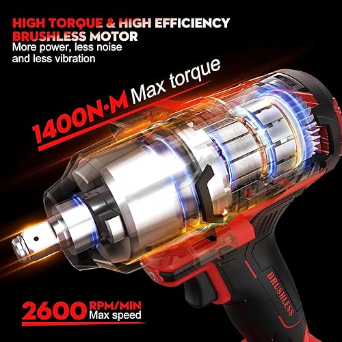 Miniatura 2 de Sundpey Llave de impacto inalámbrica de 1033 pies-libras, pistola de impacto de alto par de 1400 Nm, destornillador de impacto sin escobillas de 21