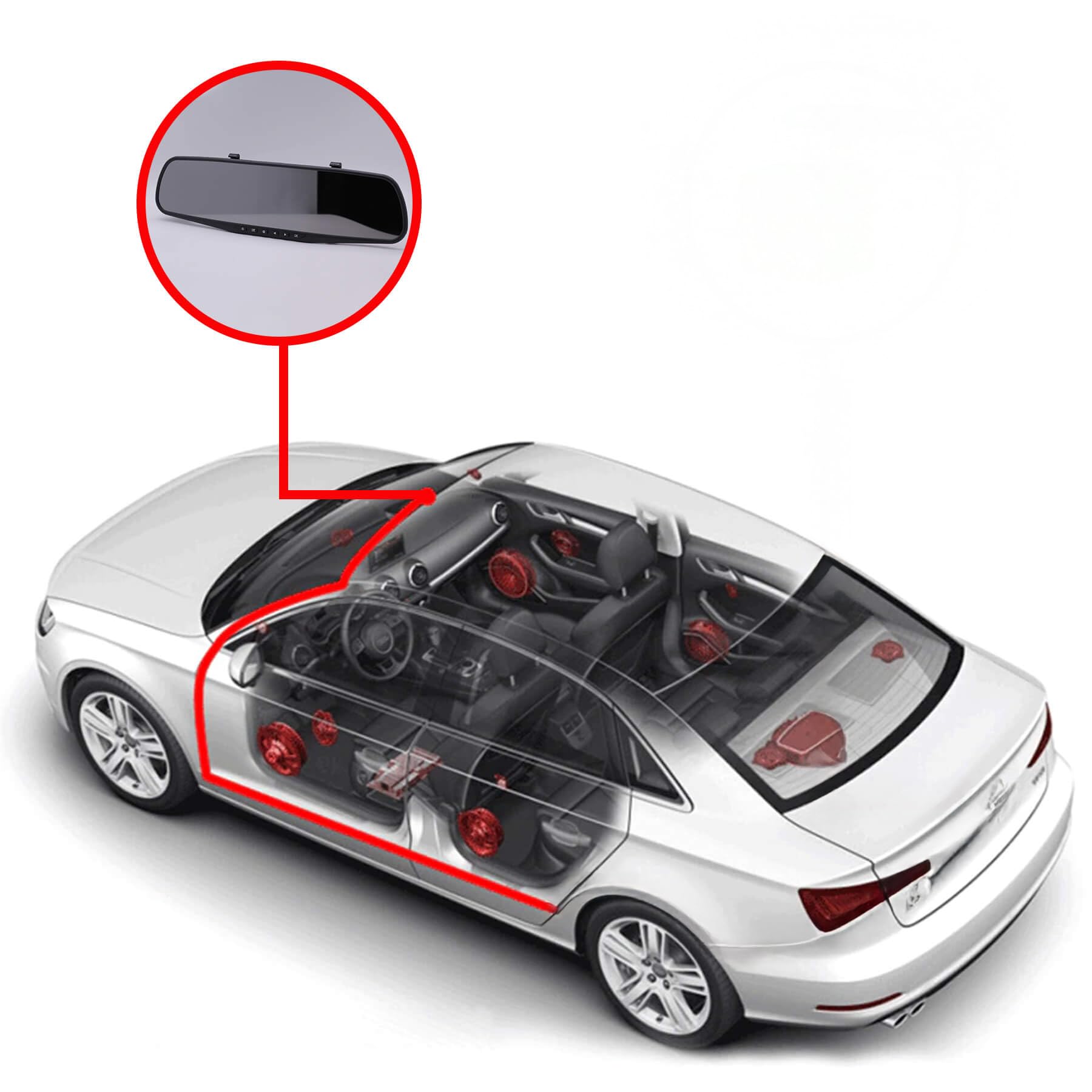 Retoo Caméra embarquée pour voiture, Full HD 1080p, grand angle 170°, écran 4,3", capteur G, détection de mouvement, vision nocturne, enregistrement en boucle, port USB, support miroir, prise en