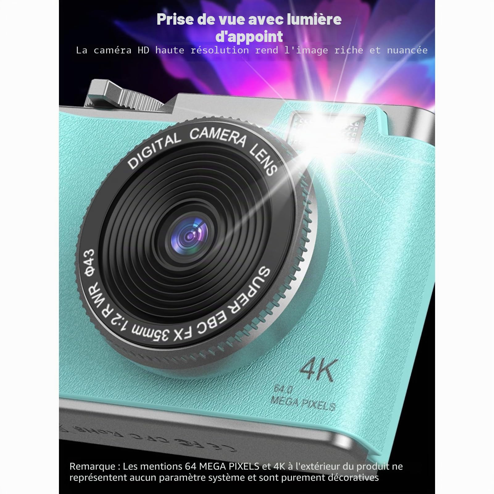 Appareil Photo Numérique 48MP 1080P, Appareil Photo Argentique 16X Zoom Numérique, Écran HD 2,4 Pouces, Double Objectif, Appareil Photo Selfie pour Enfants, Adolescents,