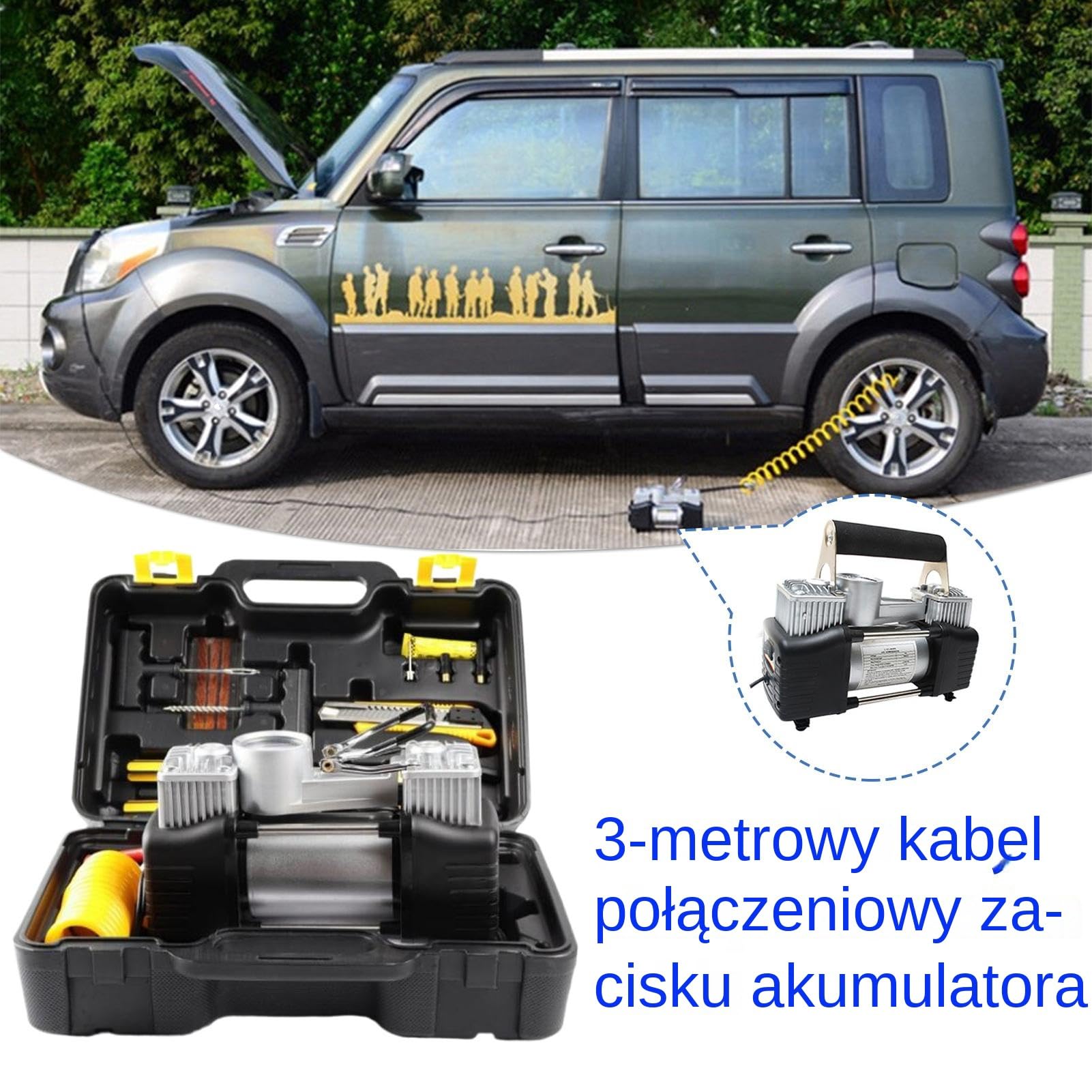 Przenośna Skrzynka Na Kompresor Powietrza Obejma Na Sprężarkę 12V | Do Przechowywania Pompy Do Opon do Samochodu Roweru Ciężarówki Kampera Kempingu Garażu Warsztatu Domu