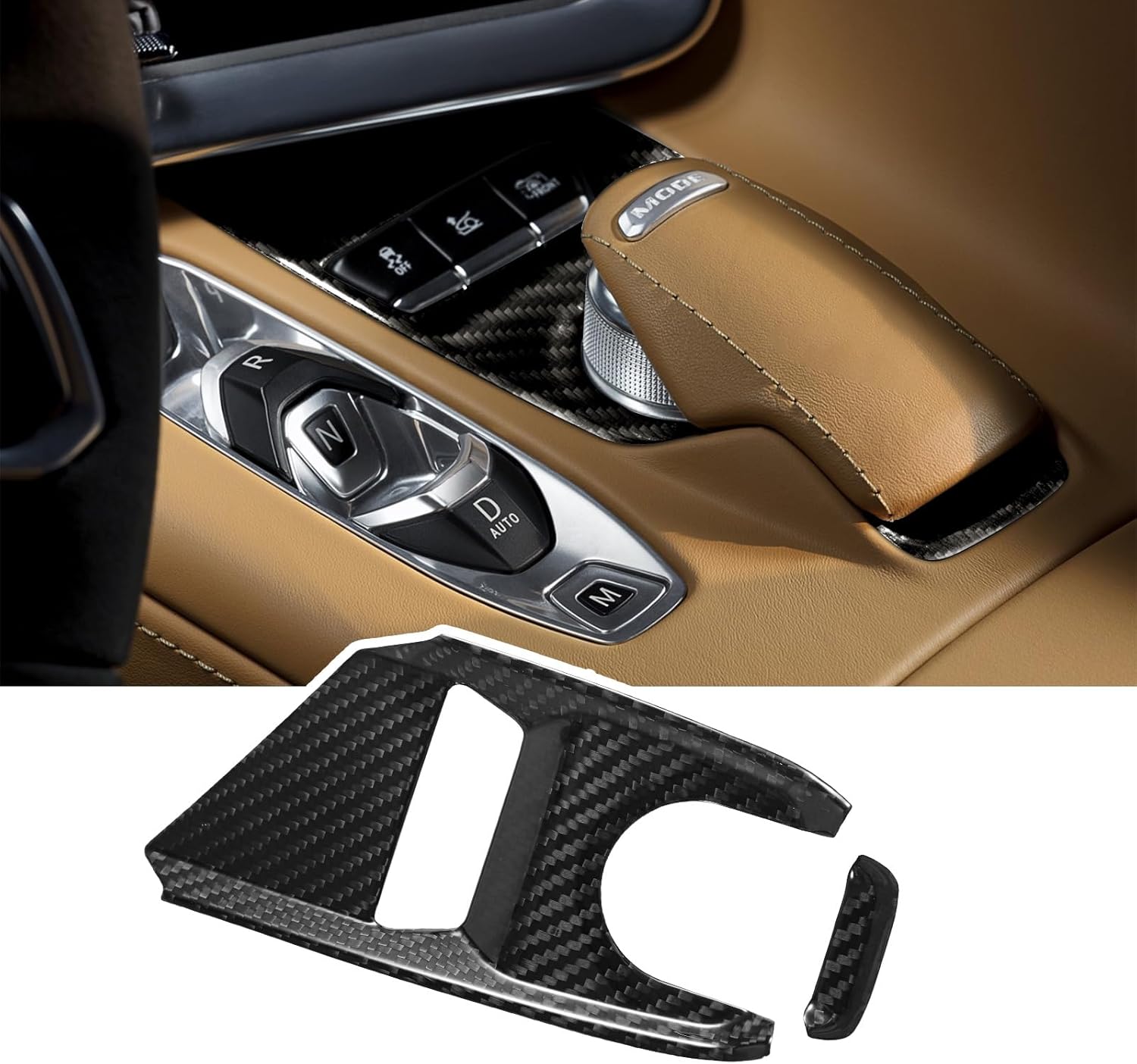 Real Carbon Fiber Gear Shift Panel Cover Compatible with 2020-2026 Corvette C8, Carbon Fiber Drive Mode Selector Knob Base Cover