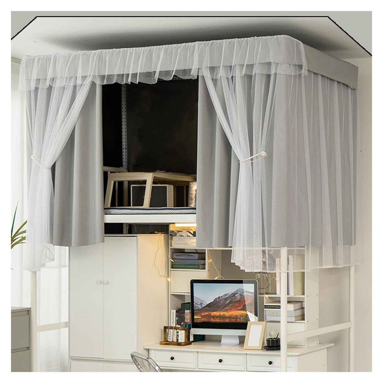 Xyueru Grey Bed Curtain Loft Bed, Bunk Bed Dormitory Bed Tent Loft Bed Sleeping Tent, Dustproof Mosquito Protection, Privacy Curtains Blackout For Student Dormitory(,1.2X2m)