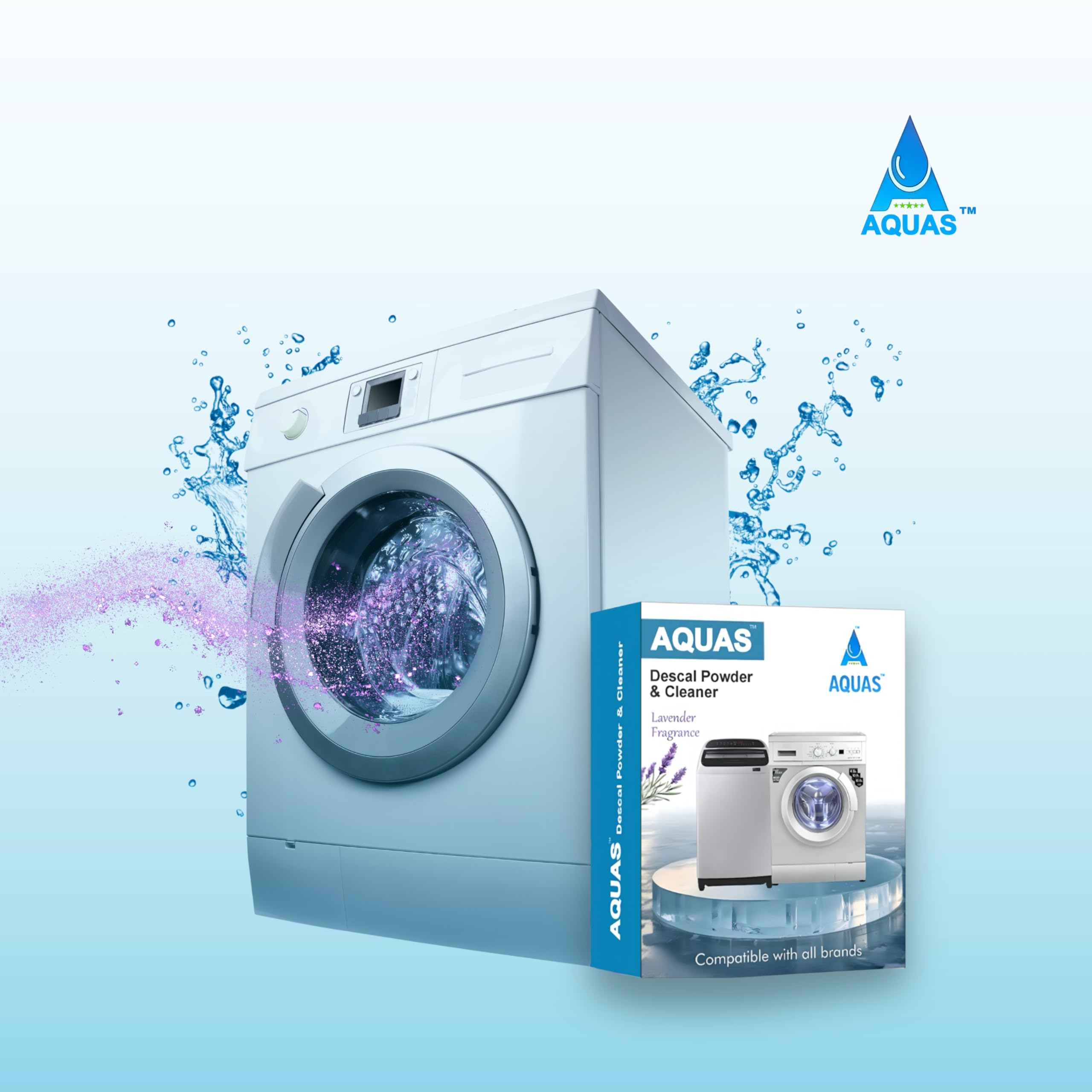 AQUAS β’ Original Descal 300gm Lavender Fragrance | Drum Cleaning Powder Descaling Powder compatible with Top & Front Load Samsung Washing Machine Washing & Drum Cleaner 1