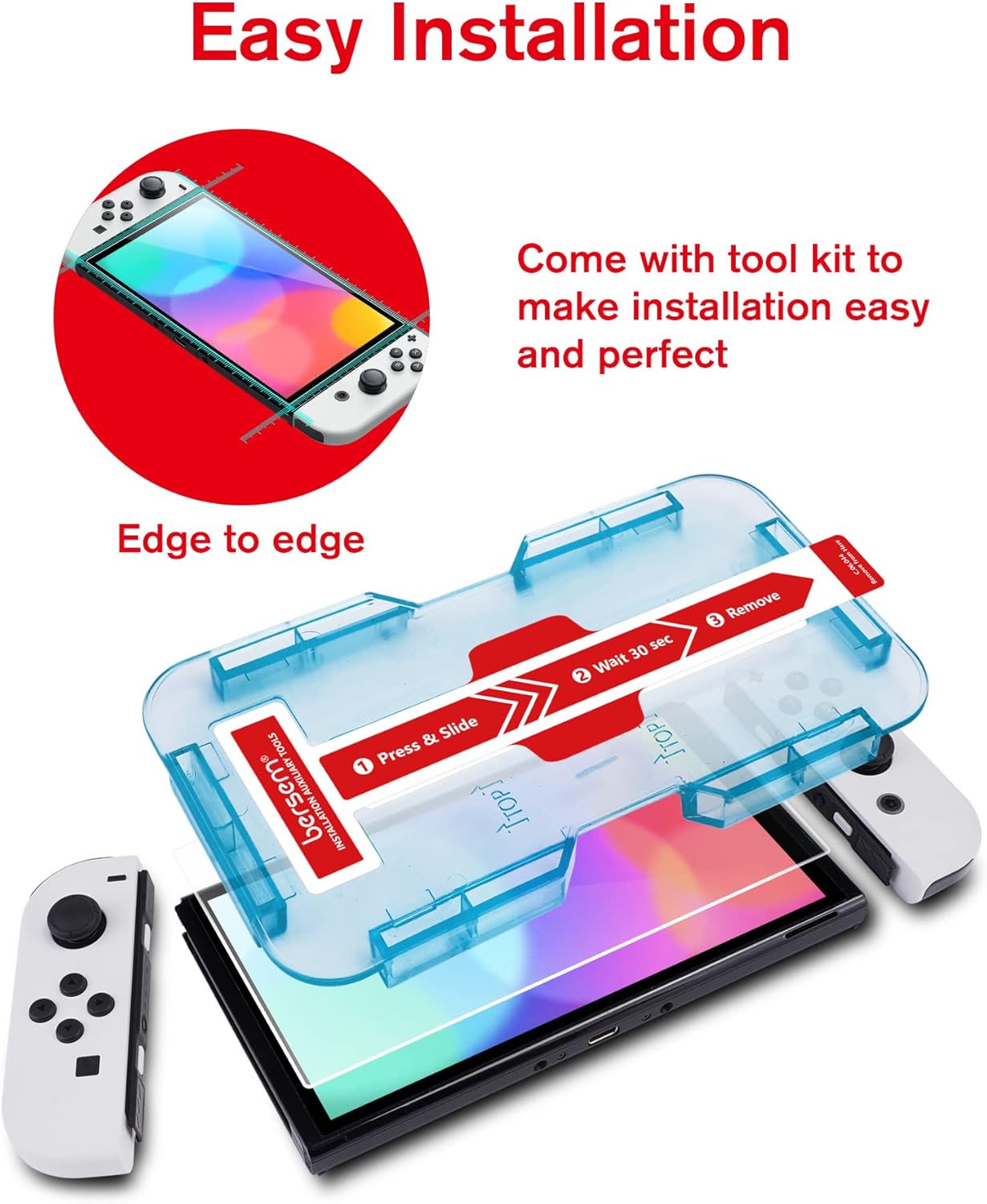 bersem [2 Pack Tempered Glass Screen Protector Compatible with Nintendo Switch OLED 7 inch 2021, Auto Alignment Kit/9H Hardness/Transparent HD Clear/Anti-Scratch/Bubbles Free/High Response : Video Games