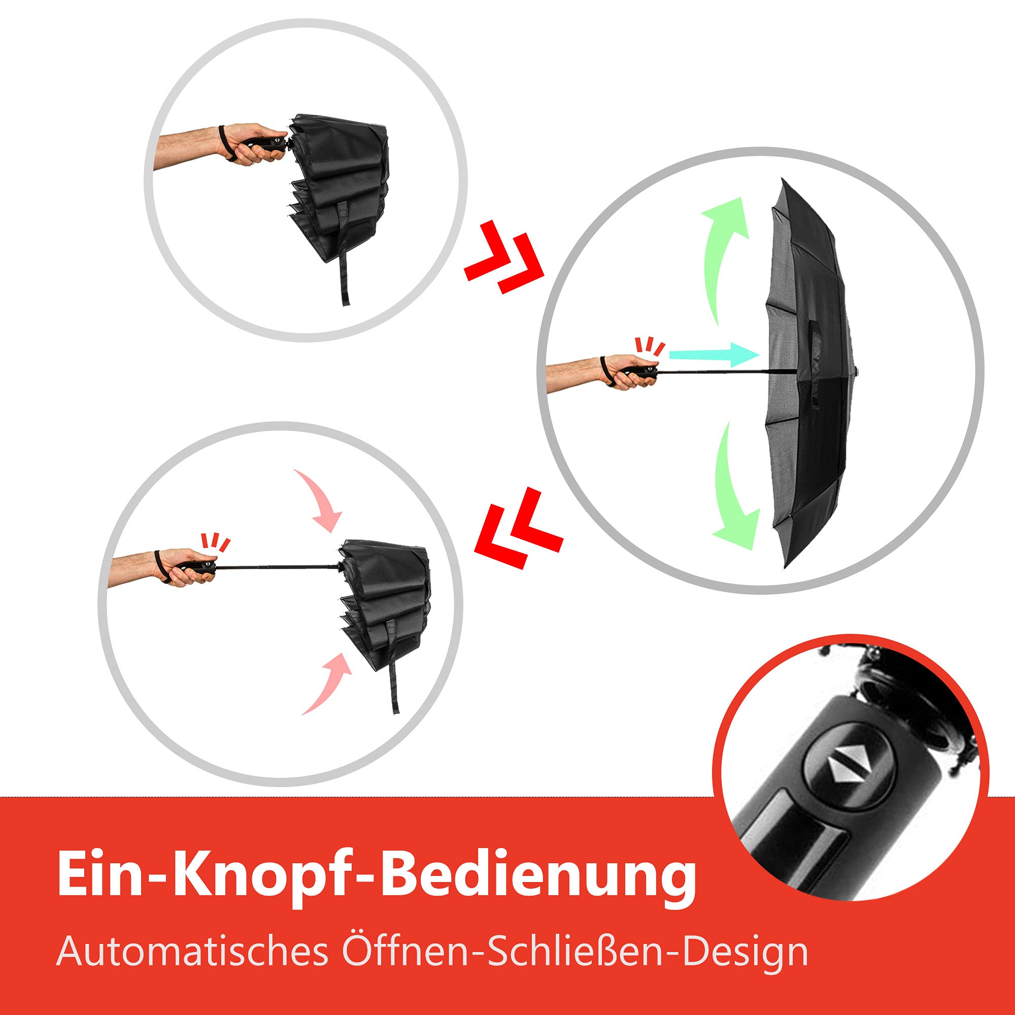 Ergonauts Reise-Regenschirm, winddicht, belüftet, mit doppeltem Schirmdach und Teflon-Beschichtung – tragbares, kompaktes, faltbares und leichtes Design und hohe Windbeständigkeit (Grau)