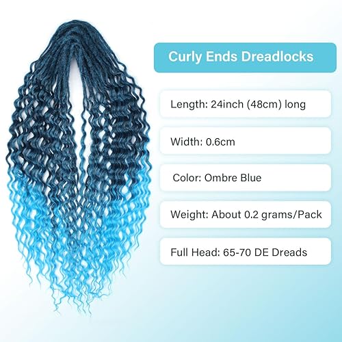 Miniatura 3 de Extensiones de rastas rizadas DE 24 pulgadas, 10 extensiones sintéticas de rastas de doble punta con puntas rizadas, extensiones de rastas onduladas