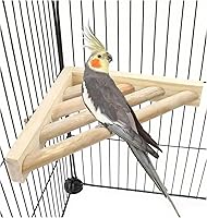 Litewoo Corner Bird Perch Platform Ladder Shelf for Budgie Parakeet Cockatiel Conure - Natural Wood Stand